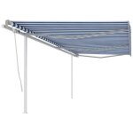 Vidaxl auvent manuel rtractable avec poteaux 6x3, 5 m bleu et blanc