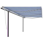 Vidaxl auvent manuel rtractable avec poteaux 6x3 m bleu et blanc