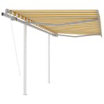 Vidaxl auvent rtractable automatique et poteaux 3, 5x2, 5 m jaune blanc