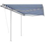 Vidaxl auvent rtractable automatique et poteaux 3x2, 5 m bleu et blanc