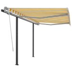 Vidaxl auvent rtractable manuel et poteaux 3, 5x2, 5 m jaune et blanc
