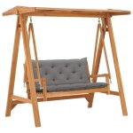 Vidaxl balancelle avec coussin gris 170 cm bois de teck solide