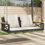 Vidaxl balancelle avec coussins noir 109x62x40 cm rsine tresse