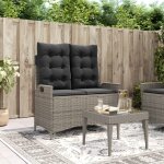 Vidaxl banc inclinable de jardin avec coussins gris r�sine tress�e