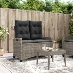 Vidaxl banc inclinable de jardin avec coussins gris r�sine tress�e