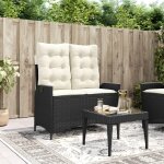 Vidaxl banc inclinable de jardin avec coussins noir r�sine tress�e