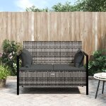 Vidaxl banc de jardin a 2 places avec coussins gris rsine tresse