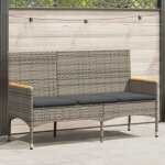 Vidaxl banc de jardin 3 places avec coussins gris rsine tresse