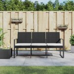 Vidaxl banc de jardin a 3 places avec coussins noir rotin pp
