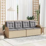 Vidaxl banc de jardin avec coussin beige poly rotin