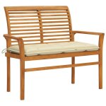 Vidaxl banc de jardin avec coussin blanc cr�me 112 cm bois de teck