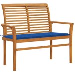 Vidaxl banc de jardin et coussin bleu royal 112 cm bois de teck massif