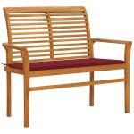Vidaxl banc de jardin avec coussin rouge bordeaux 112 cm teck massif