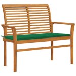 Vidaxl banc de jardin avec coussin vert 112 cm bois de teck massif