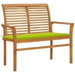 Vidaxl banc de jardin avec coussin vert vif 112 cm bois de teck massif