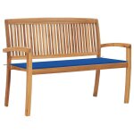 Vidaxl banc de jardin empilable et coussin 128, 5cm bois de teck massif