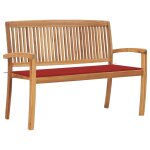 Vidaxl banc de jardin empilable et coussin 128, 5cm bois de teck massif
