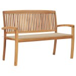Vidaxl banc de jardin empilable et coussin 128, 5cm bois de teck massif