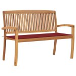 Vidaxl banc de jardin empilable et coussin 128, 5cm bois de teck massif