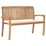 Vidaxl banc de jardin empilable et coussin 128, 5cm bois de teck massif