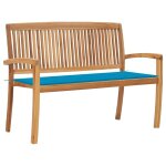 Vidaxl banc de jardin empilable et coussin 128, 5cm bois de teck massif