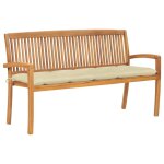 Vidaxl banc de jardin empilable et coussin 159 cm bois de teck massif