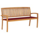 Vidaxl banc de jardin empilable et coussin 159 cm bois de teck massif