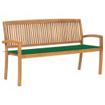 Vidaxl banc de jardin empilable et coussin 159 cm bois de teck massif