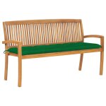 Vidaxl banc de jardin empilable et coussin 159 cm bois de teck massif