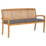 Vidaxl banc de jardin empilable et coussin 159 cm bois de teck massif