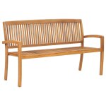 Vidaxl banc de jardin empilable et coussin 159 cm bois de teck massif