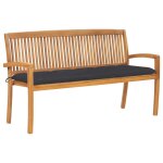 Vidaxl banc de jardin empilable et coussin 159 cm bois de teck massif