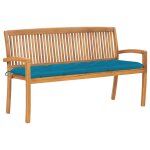 Vidaxl banc de jardin empilable et coussin 159 cm bois de teck massif