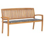 Vidaxl banc de jardin empilable et coussin 159 cm bois de teck massif