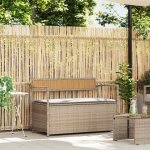 Vidaxl banc de rangement de jardin avec coussin beige r�sine tress�e