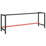 Cadre de banc de travail m�tal 220x57x79 cm noir mat et rouge mat pr� - perc�