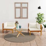 Vidaxl canap�s d'angle 2 pcs avec coussins blanc cr�me acacia solide