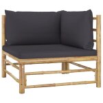 Vidaxl canap d'angle de jardin avec coussins gris fonc bambou