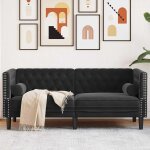 Vidaxl canap chesterfield argyle noir 174 x 74. 5 x 70. 5 cm velours