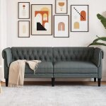 Vidaxl canap� chesterfield gris fonc� 201. 5 x 74. 5 x 74. 5 cm tissu