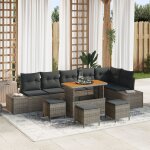 Vidaxl canap� de jardin 10 pi�ces avec coussins gris en poly rattan et acacia, vidaxl canap� de jardin ...