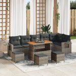 Vidaxl canap de jardin 10 pices avec coussins gris poly rattan acacia, vidaxl salle a manger de jardin ...