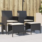 Vidaxl canap de jardin 2 places avec table et tabourets noir rotin
