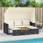 Vidaxl canap� de jardin 3 places avec auvent et tabourets noir rotin