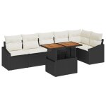 Vidaxl canap� de jardin 7 pi�ces avec coussins noir poly rattan