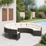 Vidaxl canapé de jardin avec coussins rond noir résine tressée Vidaxl canapé de jardin avec coussins rond noir résine tressée