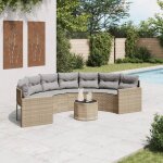 Vidaxl canapé de jardin table coussins demi - rond beige résine tressée Vidaxl canapé de jardin table coussins demi - rond beige résine tressée