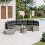 Vidaxl canapé de jardin table coussins demi - rond gris résine tressée Vidaxl canapé de jardin table coussins demi - rond gris résine tressée