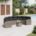 Vidaxl canapé de jardin table coussins demi - rond gris résine tressée Vidaxl canapé de jardin table coussins demi - rond gris résine tressée