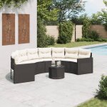 Vidaxl canapé de jardin table coussins demi - rond noir résine tressée Vidaxl canapé de jardin table coussins demi - rond noir résine tressée